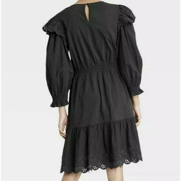 Universal Thread Women's Large Ruffle Long Sleeve Dress Black W/Pockets NWT - Picture 7 of 8